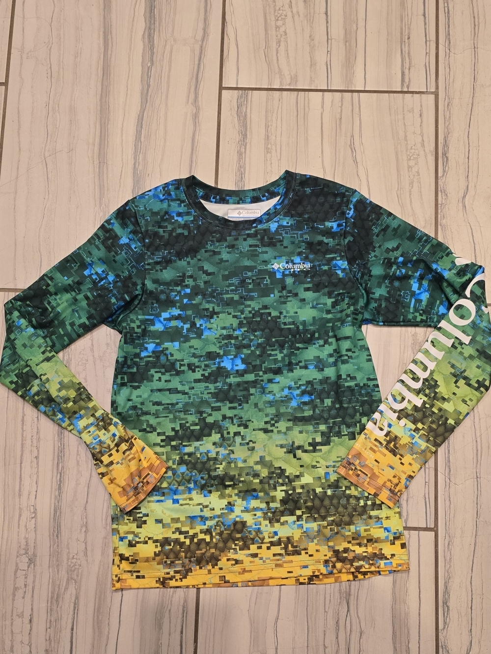 Columbia Long Sleeve Pixel Camo Shirt - Green/Blue/Yellow